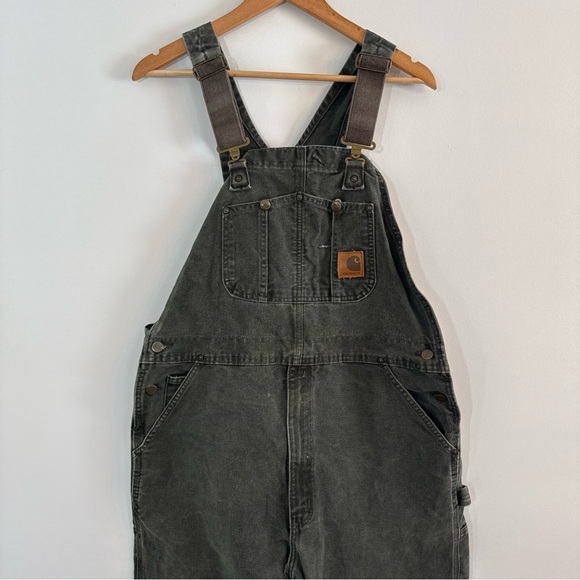 Carhartt Other - Carhartt Cotton Duck Bib Overalls Mens 38x32 Double Knee Moss Green R06 VTG